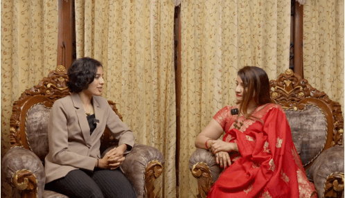 Podcaster with microphone and headphones